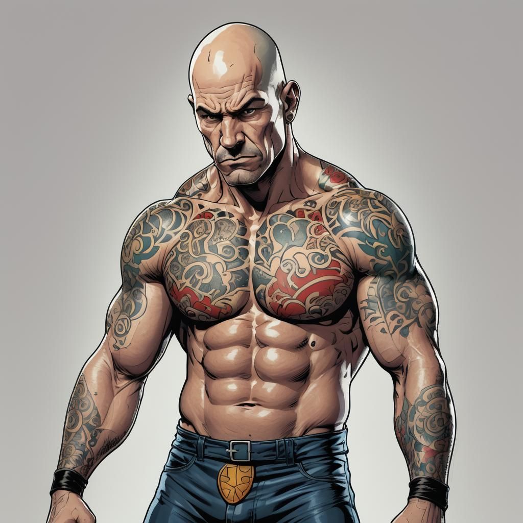 Tough Wrestler Portrait in American Comic Style