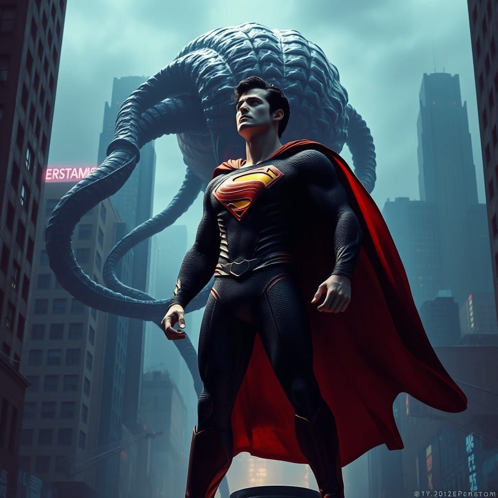 Epic Clash of Superman and Parasite in Gritty Metropolis
