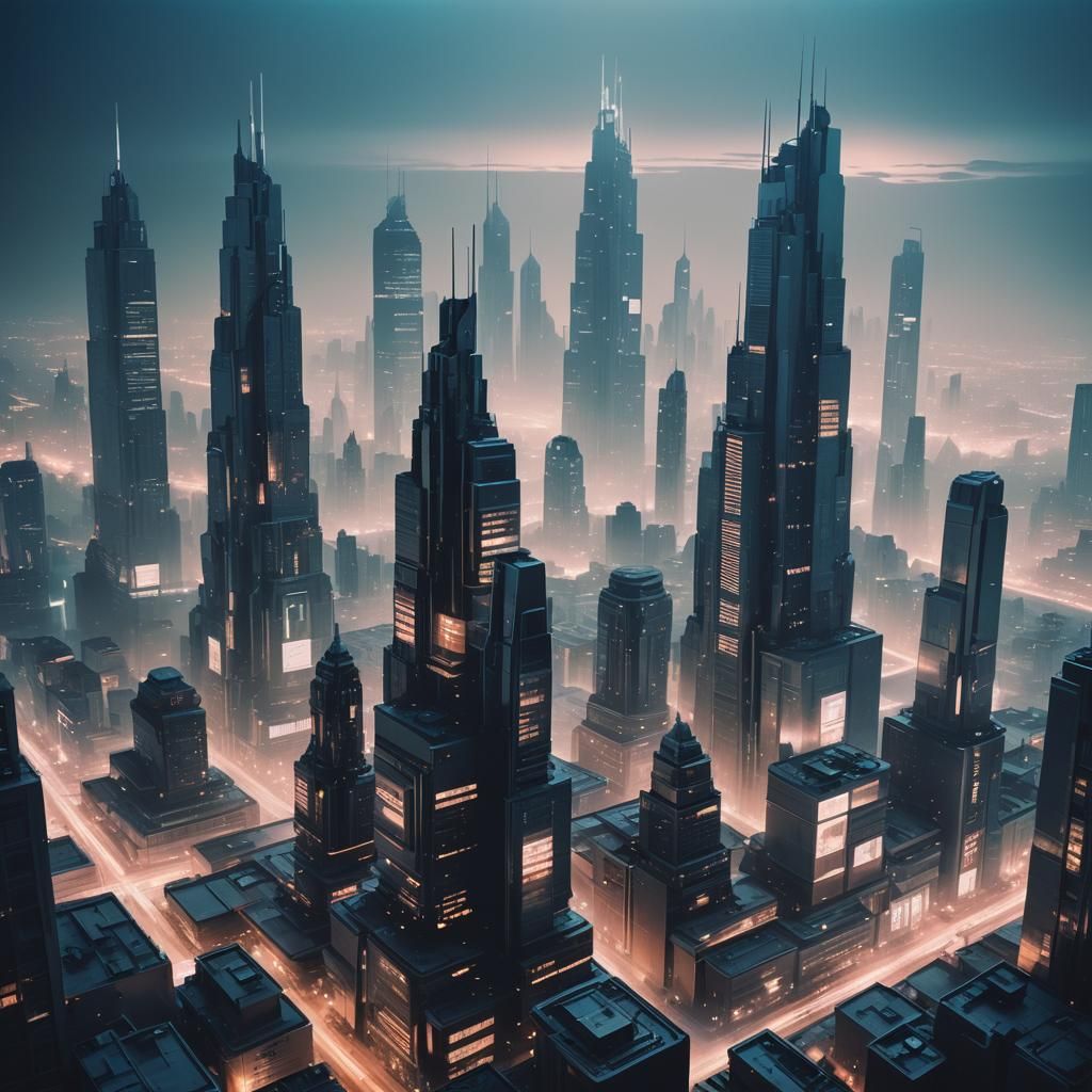Surreal Xerox Cityscape in Retro-Futuristic Style