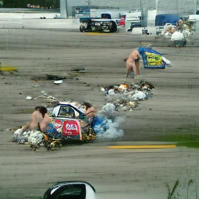 Damaged Stock Car Races at High Speed