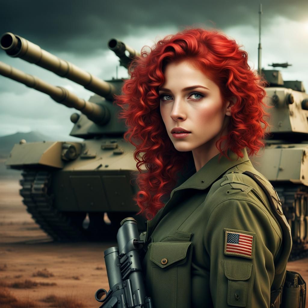 Military Girl with Tank: Epic Digital Matte Painting