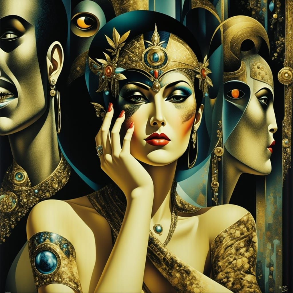 Surreal Woman in Dreamlike Reflections, Digital Art