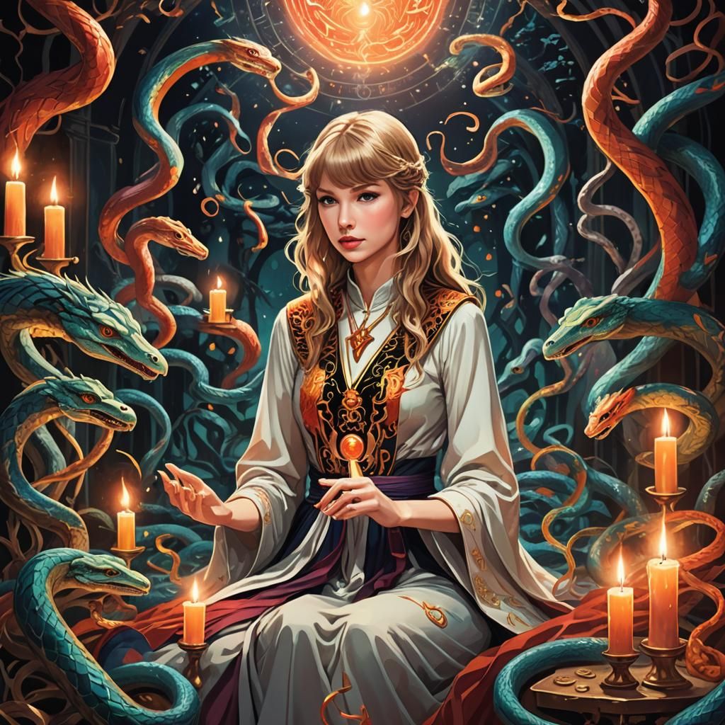 Taylor Swift as Phoenix Tarot Reader in Anime Style