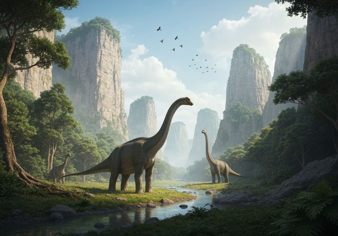 Brachiosaurus in Prehistoric Valley: Hyper-Realistic Digital...
