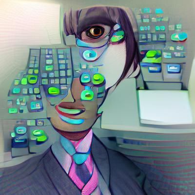Surreal Office Worker in Vaporwave Ocean