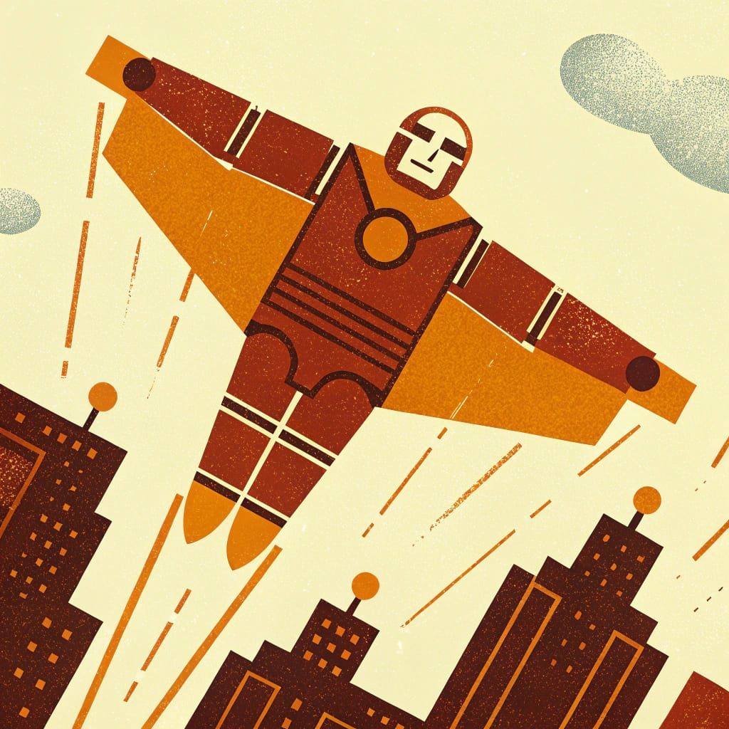 Retrofuturistic Robot Pilot Poster in 1930s Style