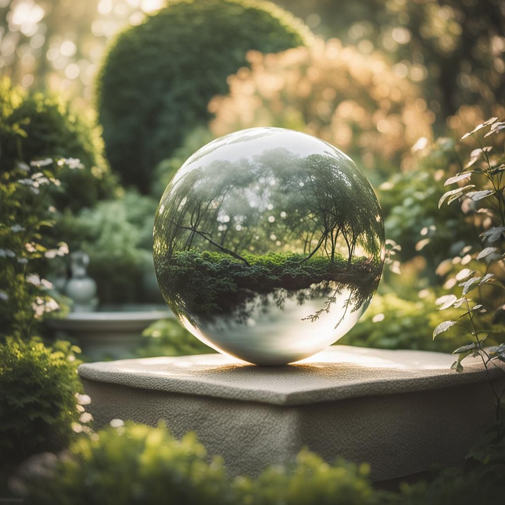 Giant Marble Sphere in Serene Garden: Still Life
