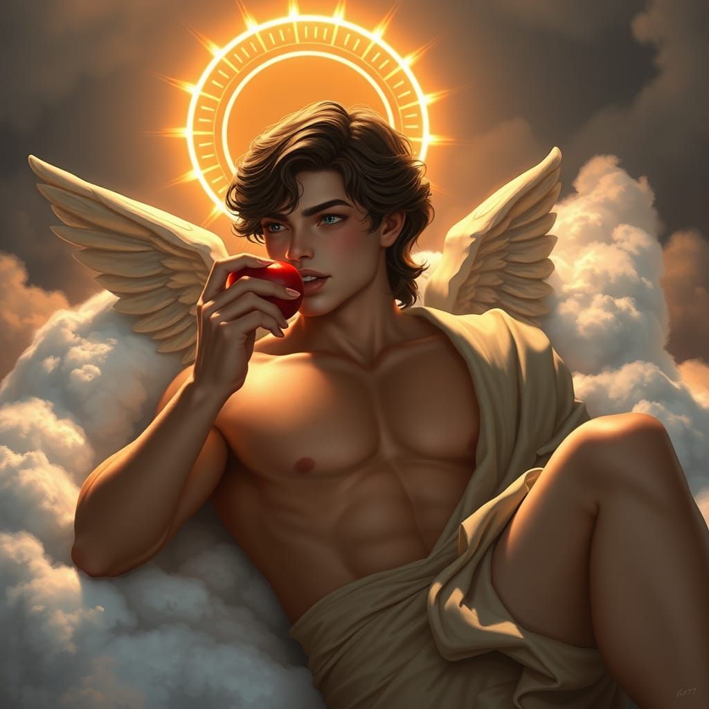 Cupid Lounging in Clouds: Fantasy Concept Art