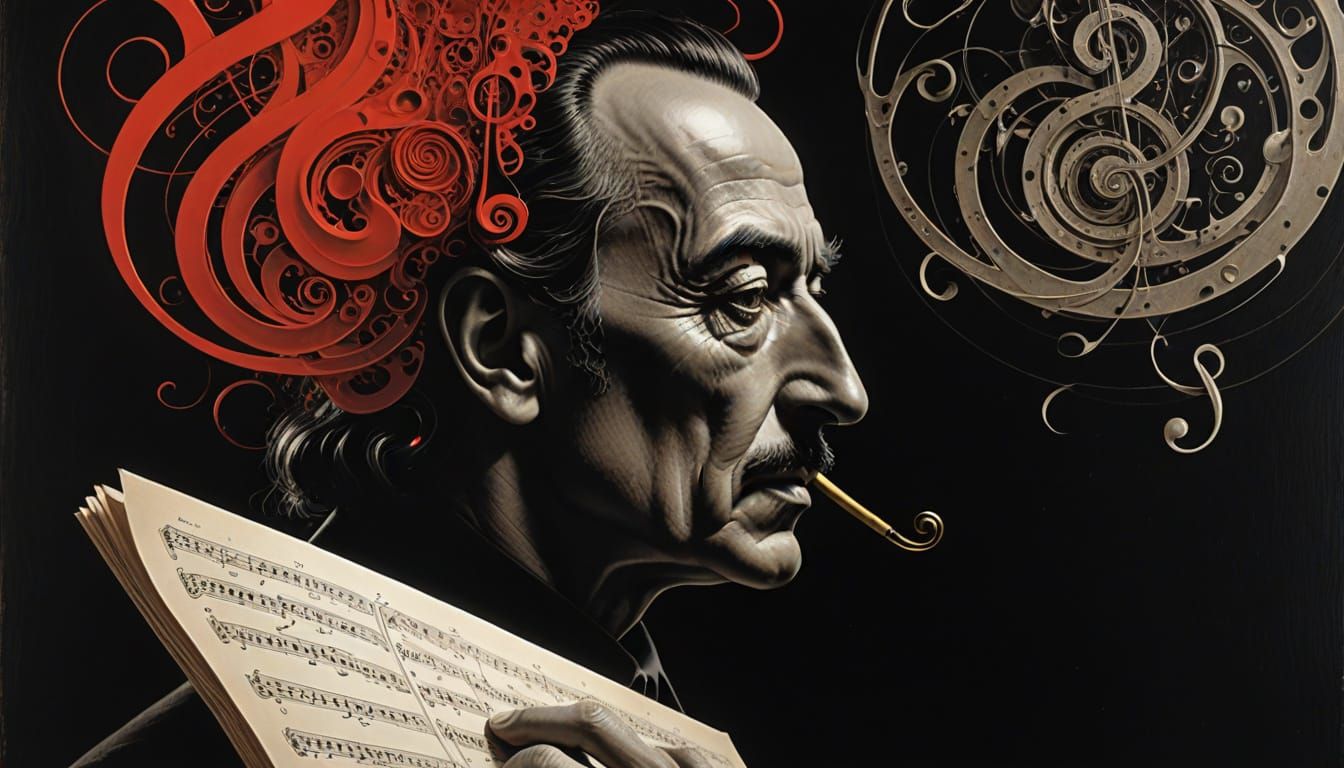 Surrealist Masterpiece in High Contrast Black and White with...