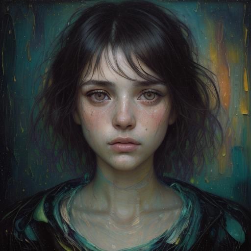 Pluviophilia Portrait in Klimt-Inspired Expressionist Style