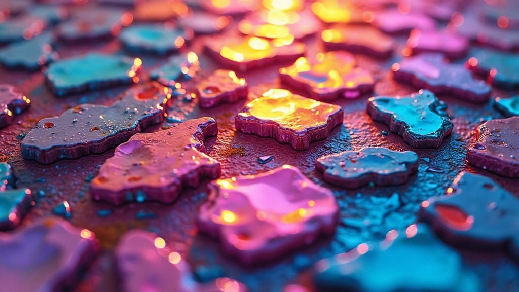 Surreal Futuristic Cubist Artwork in Triadic Colors