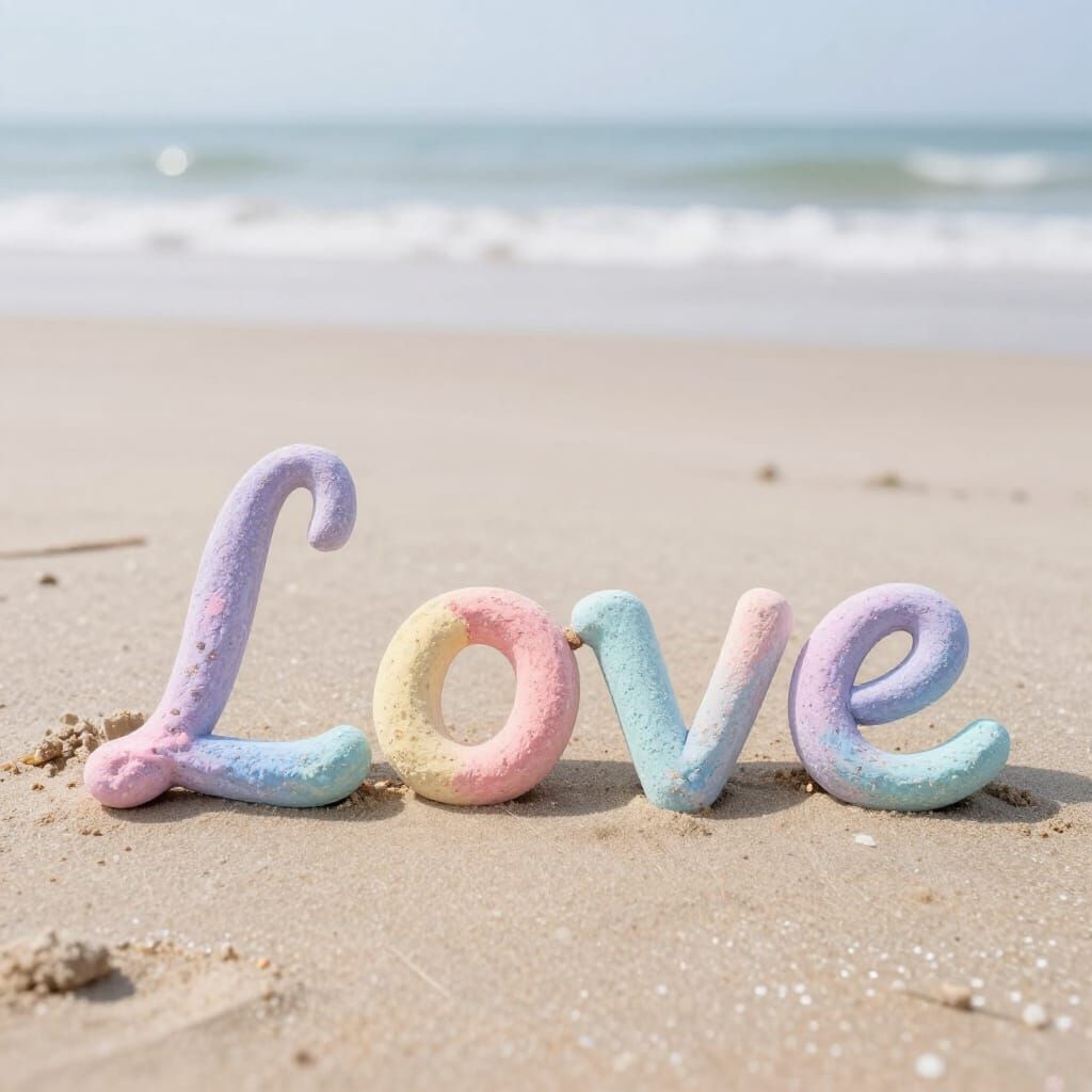 3D 'Love' Text in Chalk Stone on Beachscape