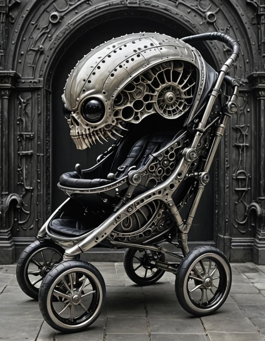 Biomechanical Stroller in Giger Style, 3D Render
