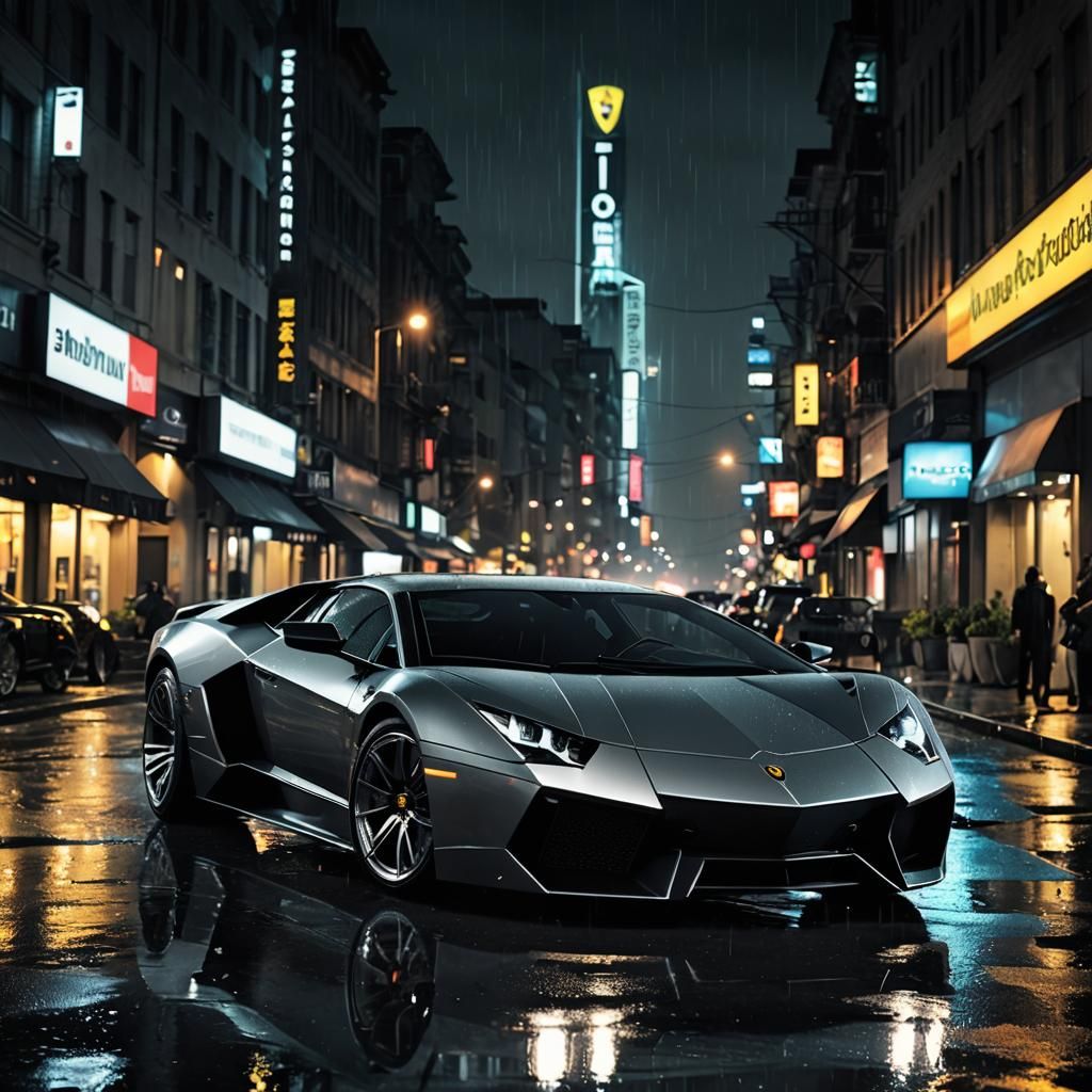Lamborghini Reventon on Rainy City Street