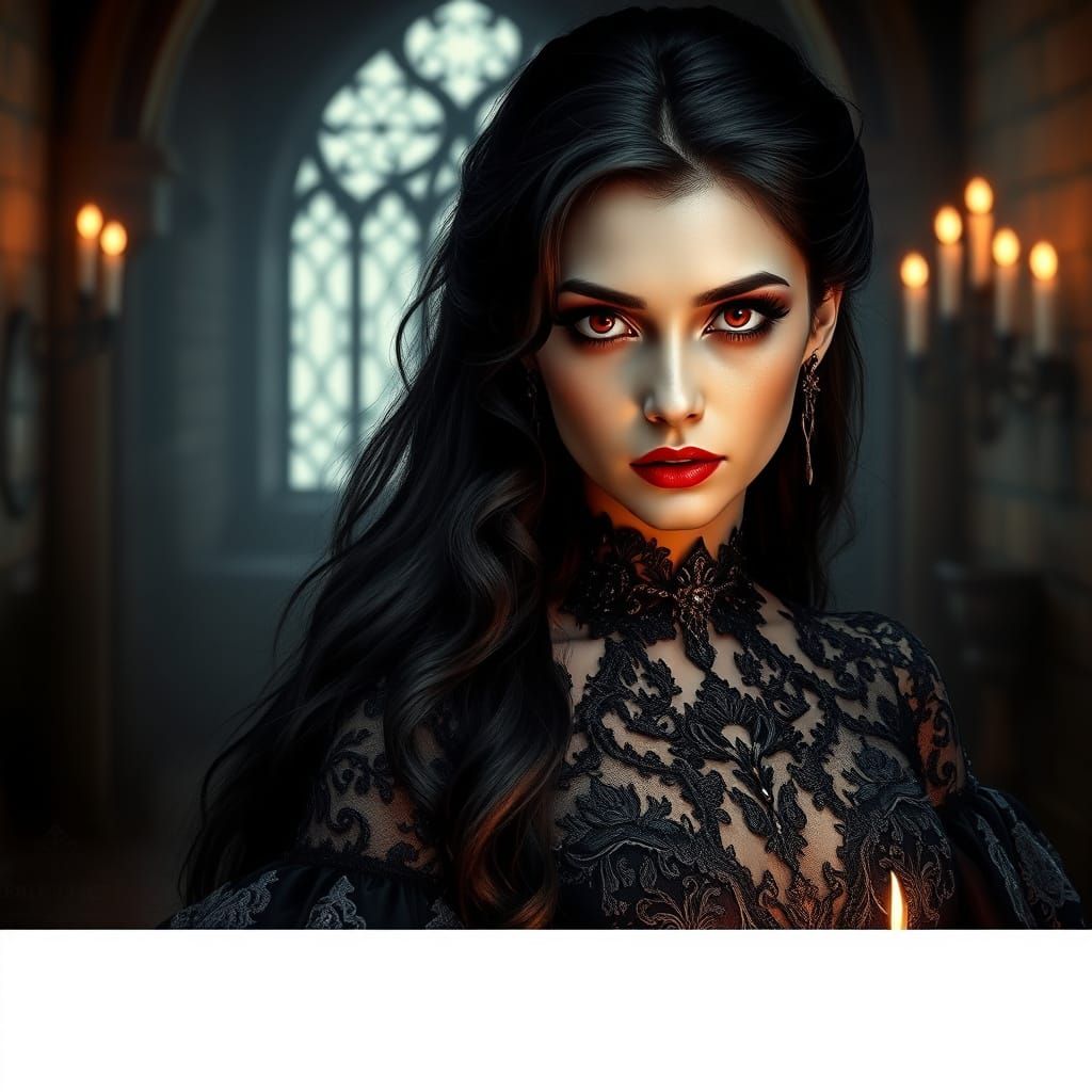 Gothic Vampire Queen Portrait in Hauntingly Beautiful Style