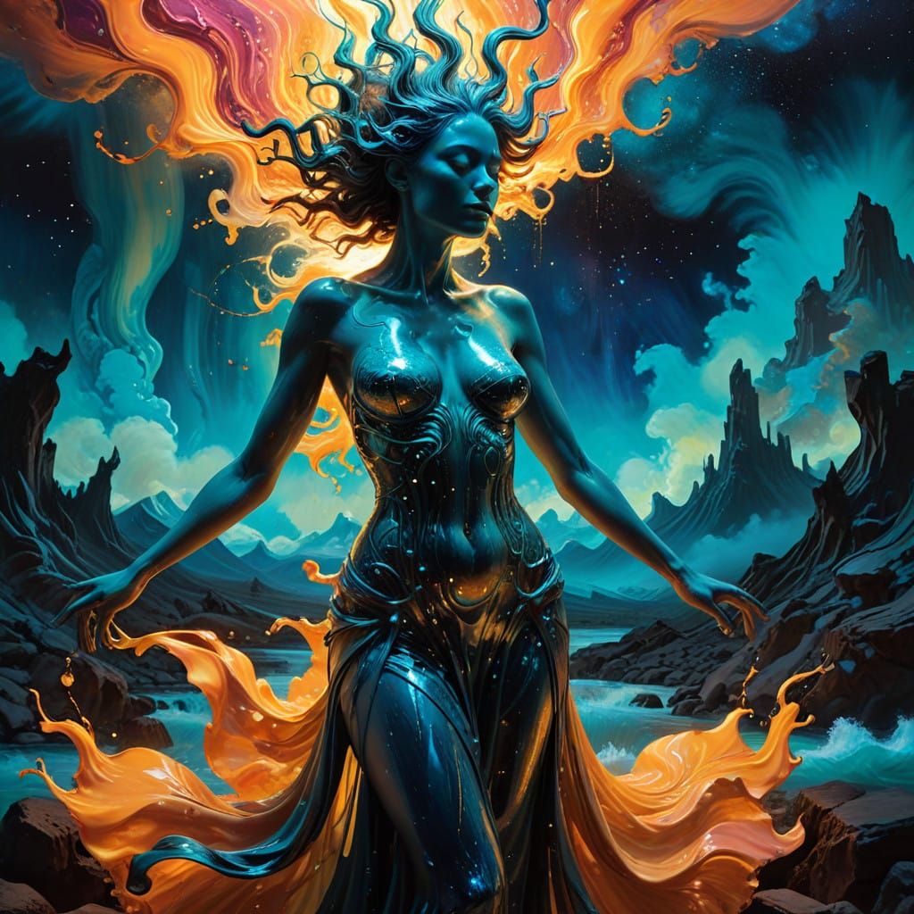 Goddess of Iridescent Whispers in Dreamlike Chiaroscuro
