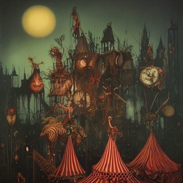 Gothic Steampunk Night Circus: A Fantasy Scene