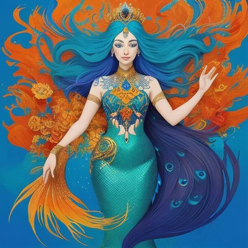 Mermaid with Peacock Tail in Abstract Expressionism