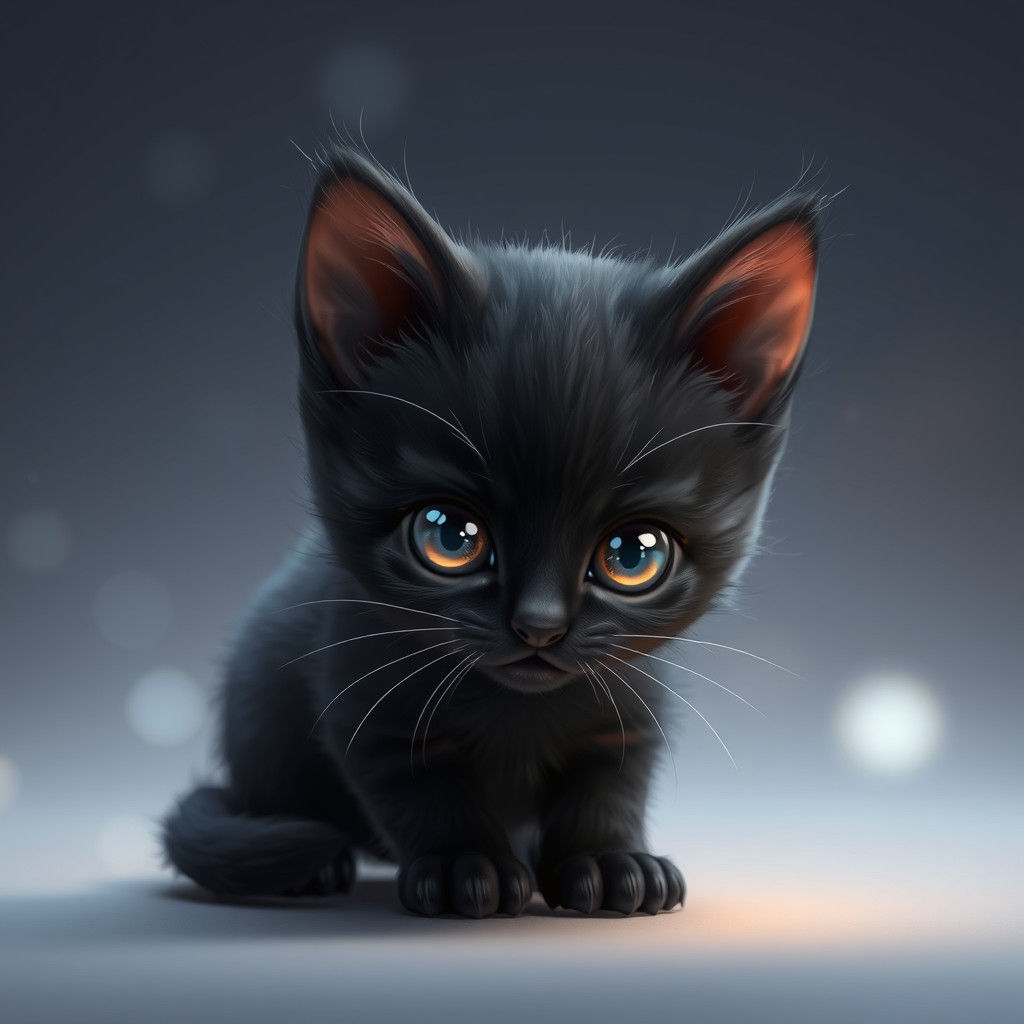 Adorable Black Kitten in 3D Anime Art Style