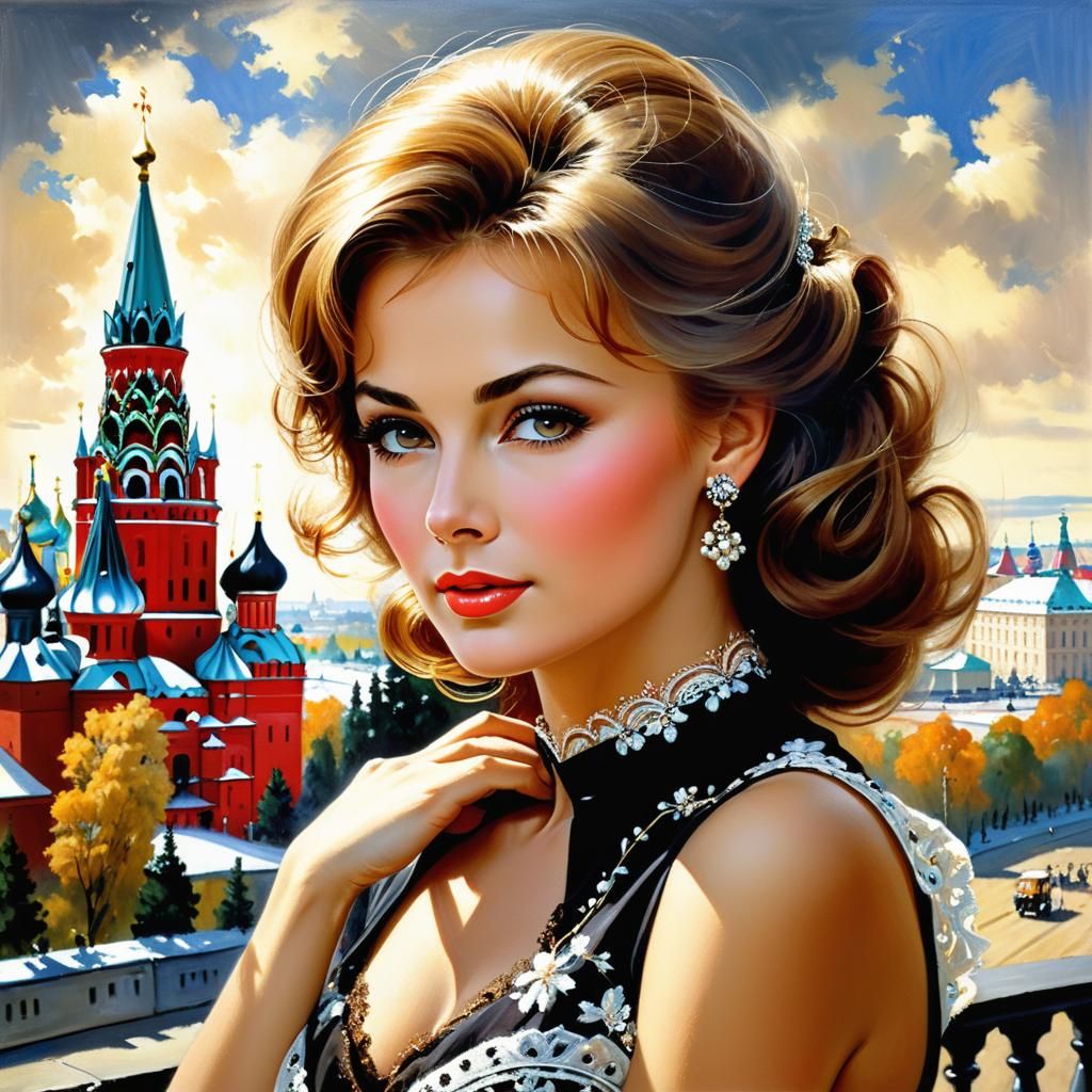 Realistic 1960s Russian Woman Portrait, Royo Style