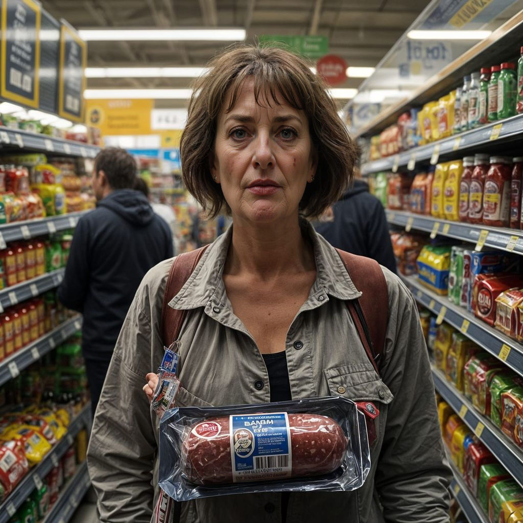 Frustrated Woman in Aldi: Noir Digital Art