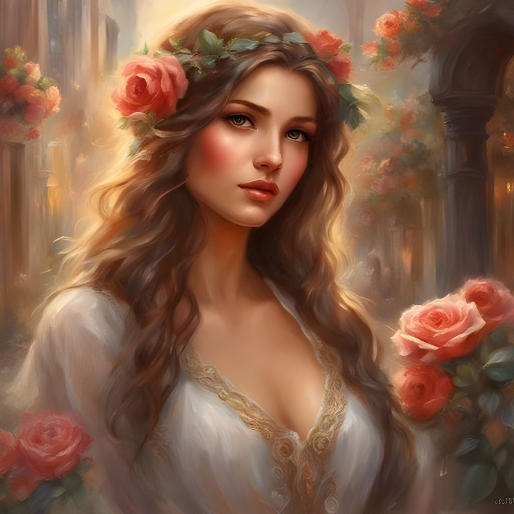 Beautiful Italian Girl Portrait with Roses