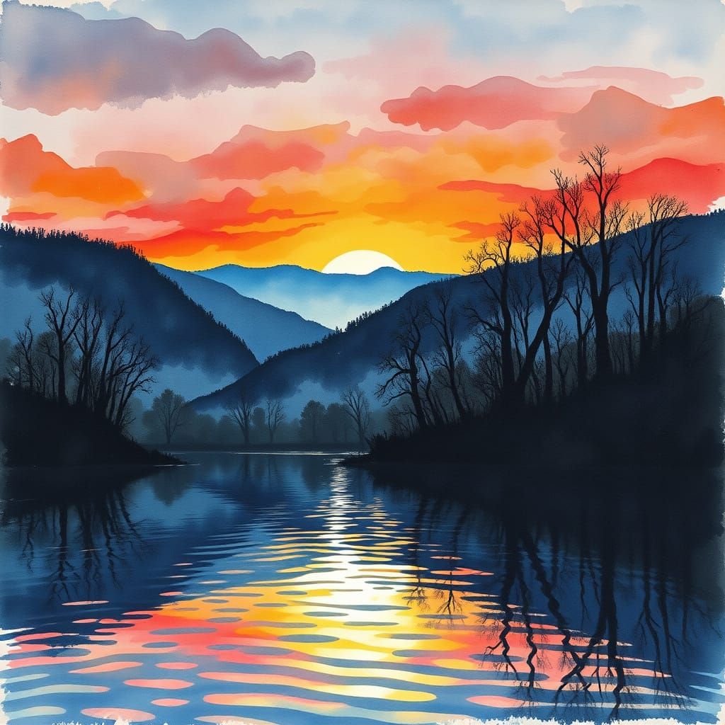 Autumnal Landscape in Vibrant Watercolour Pastels