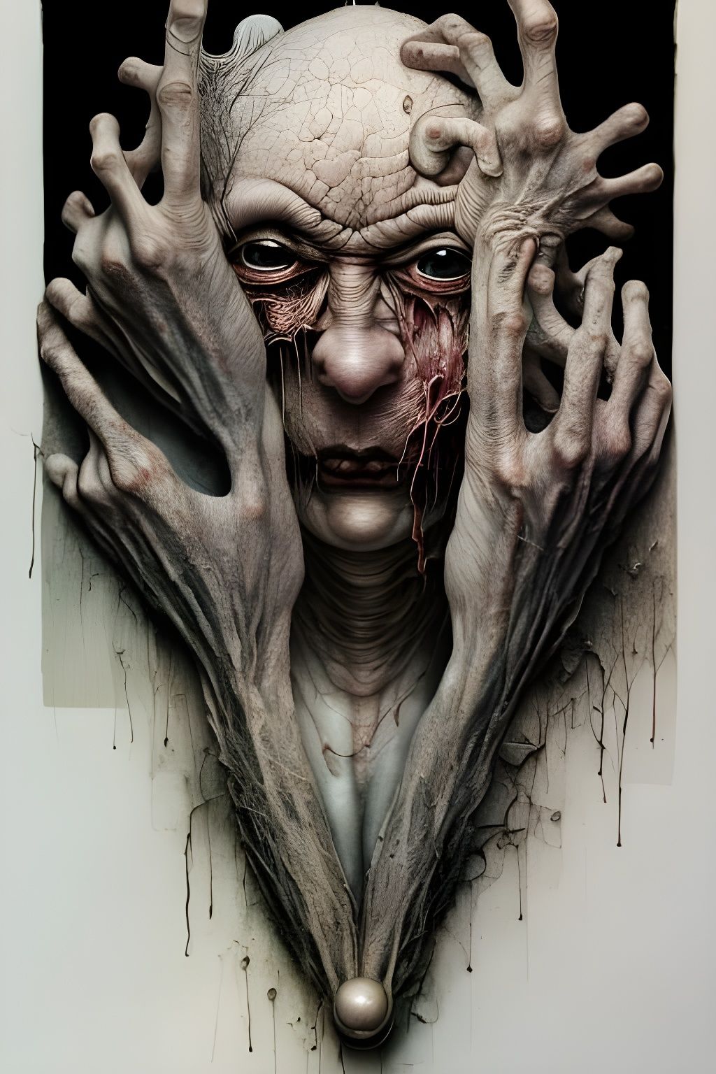 Surreal Humanoid Portrait in Mixed Media Art