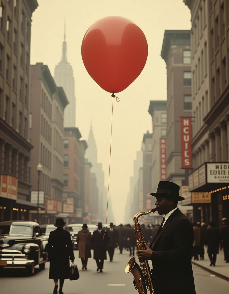 Balloon Over City: Retro Sepia Archival Photo