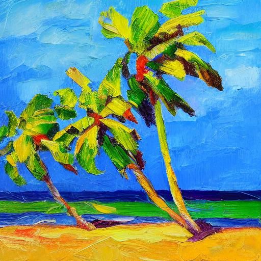 Palm Tree on Beach as Impasto Acrylic Painting