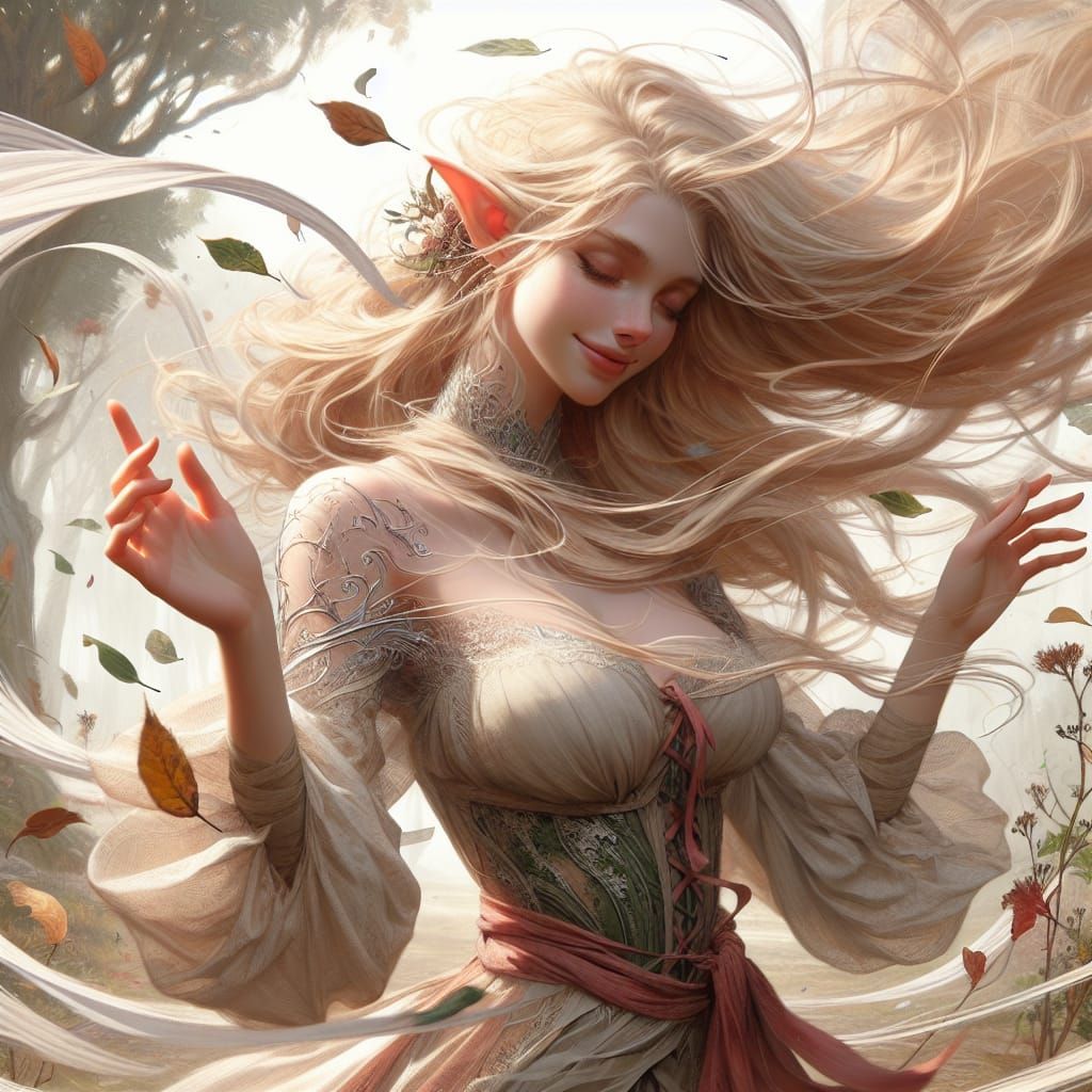 Elf Commands Wind in Hyperdetailed Fantasy Art