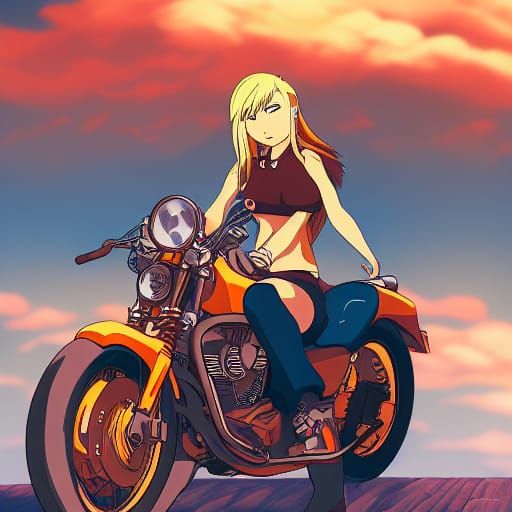 Latina Biker Girl in Studio Ghibli Anime Style