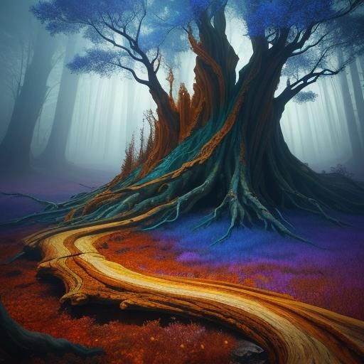 Woman Exploring Petrified Forest in Surreal Style