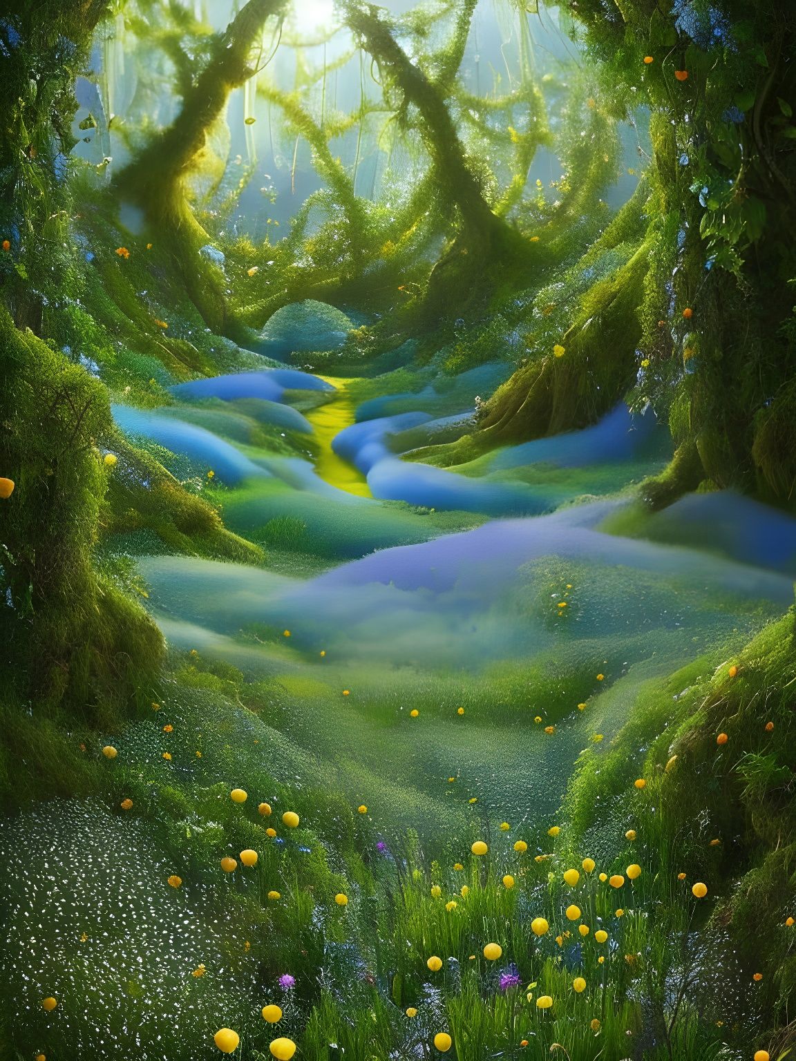 Heavenly Forest Garden with Wildflowers in Digital Art