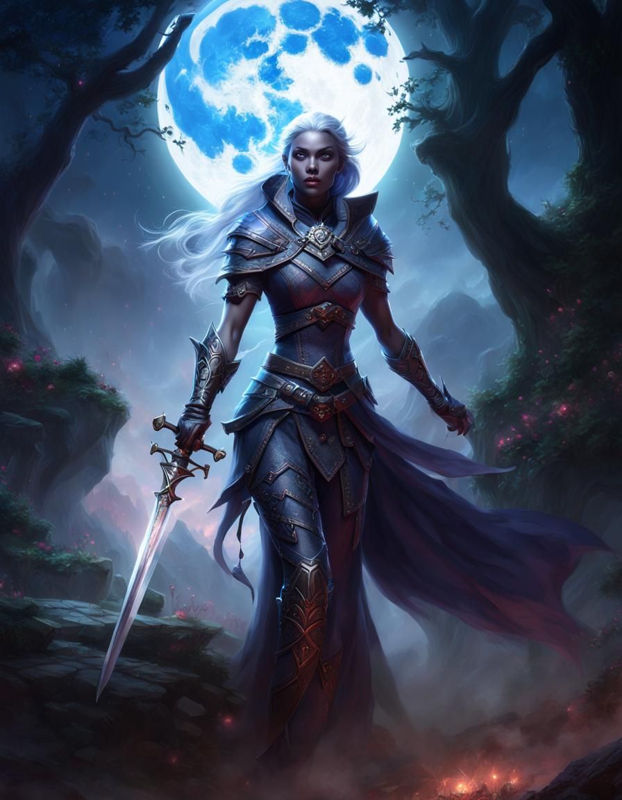 Epic Drow Sword Dancer in Ethereal Moonlight