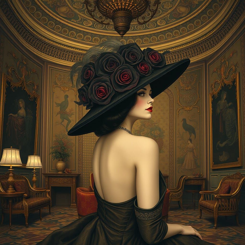 Lady in Lavish, Art Nouveau-Inspired Setting