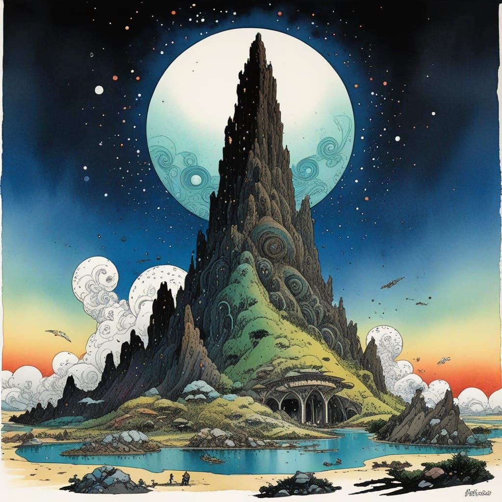 Alien Monument in Vibrant Watercolour