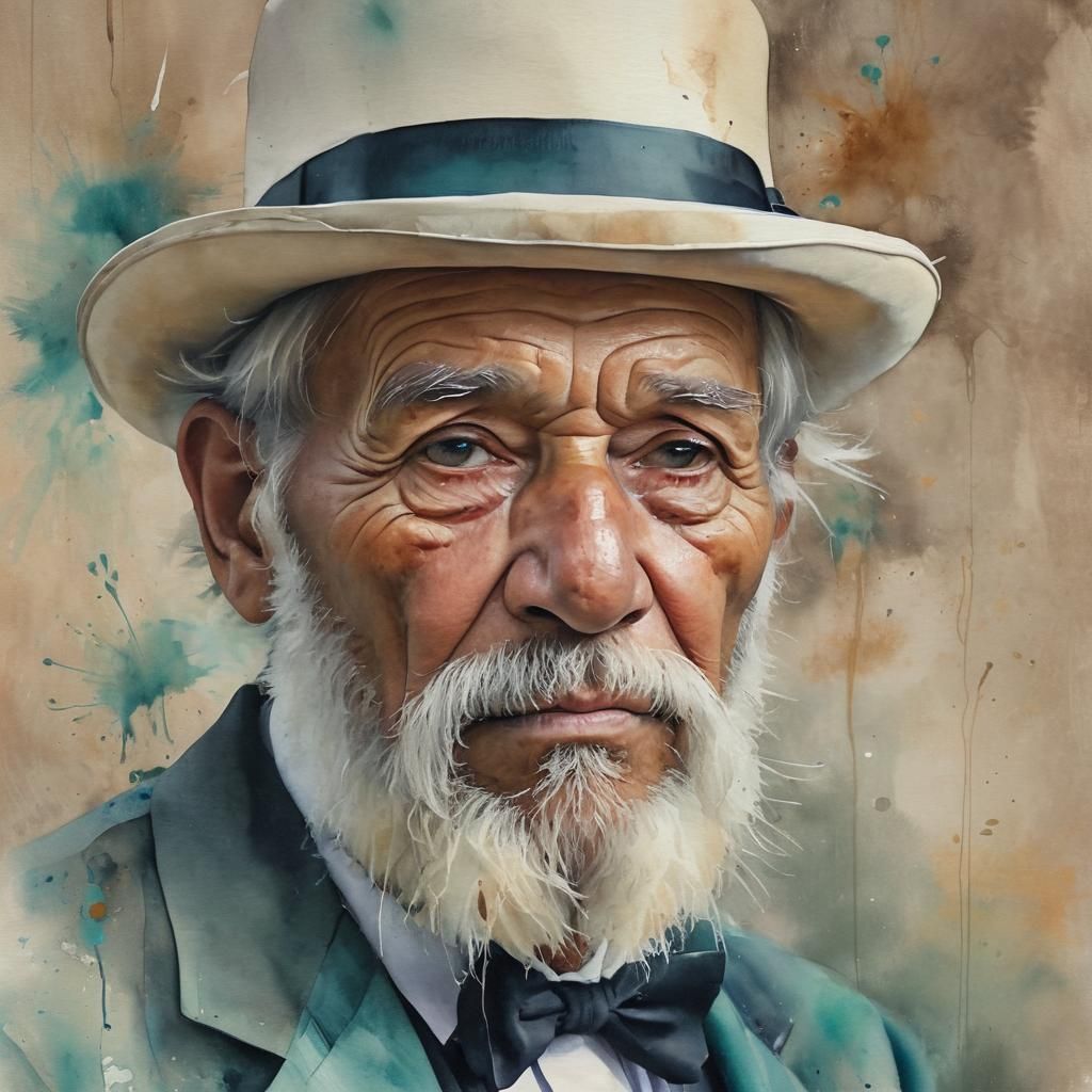 Elegant Indigenous Gentleman Portrait in Watercolor Style