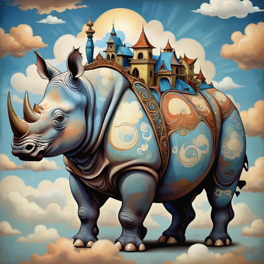Art Nouveau Rhinoceros Housing in Whimsical Style