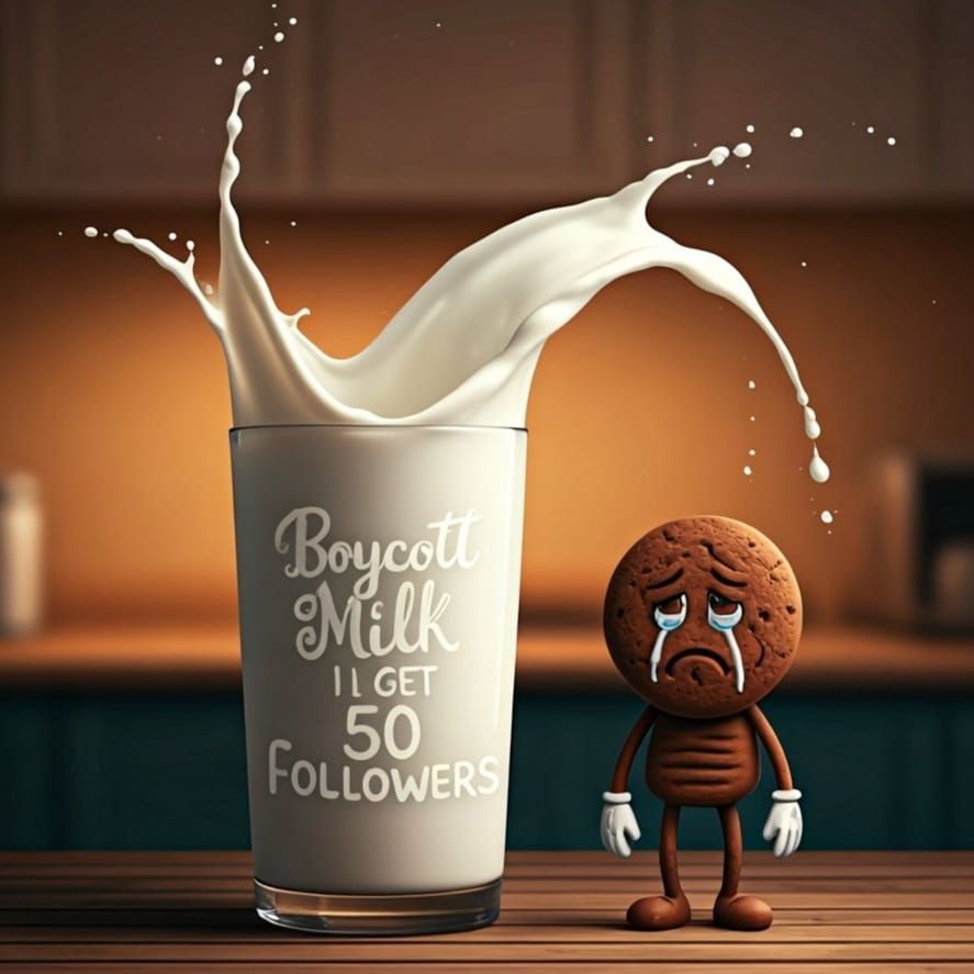 Milk Spill Boycott Message with Sad Cookie