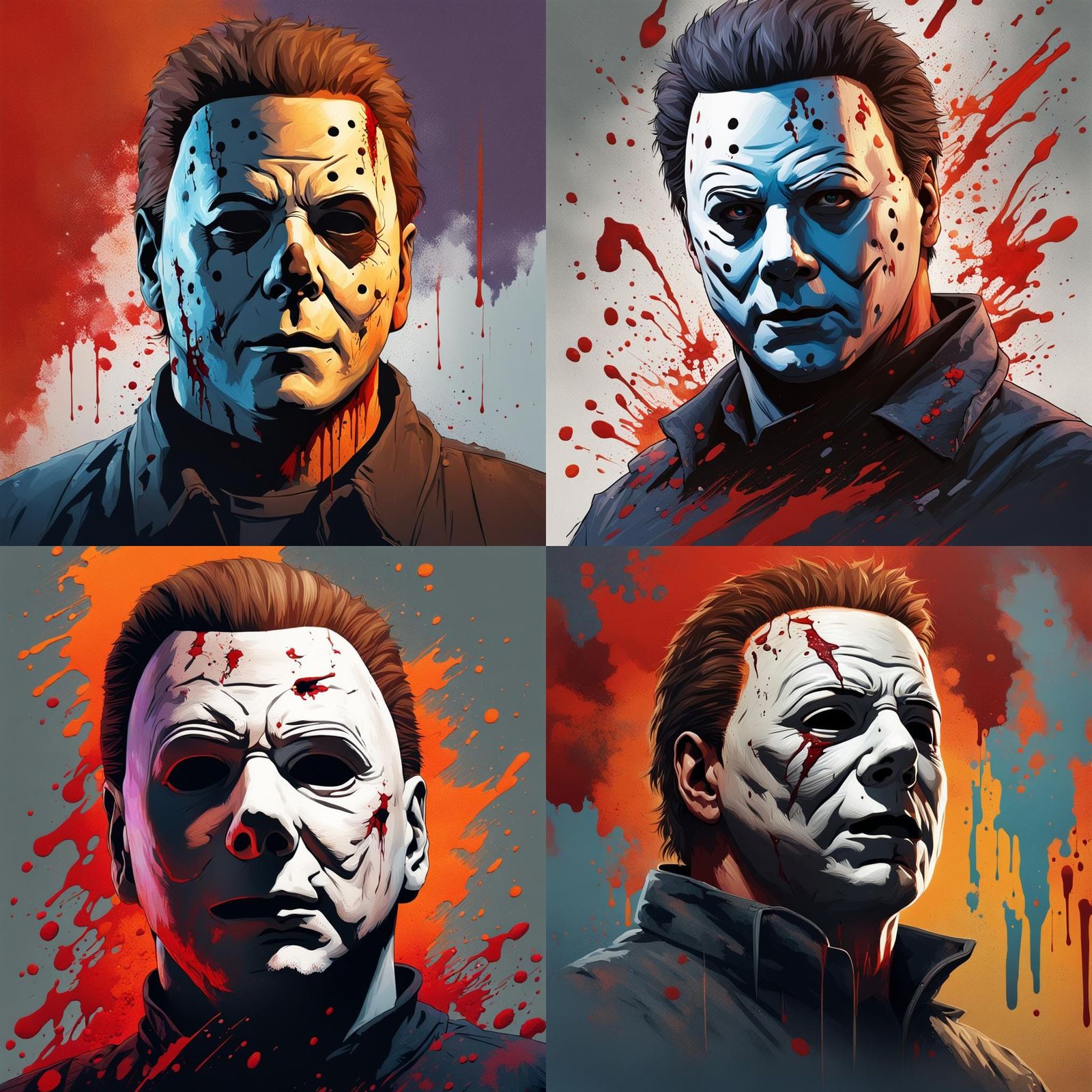 Hyperrealistic Michael Myers Portrait with Blood Splatter