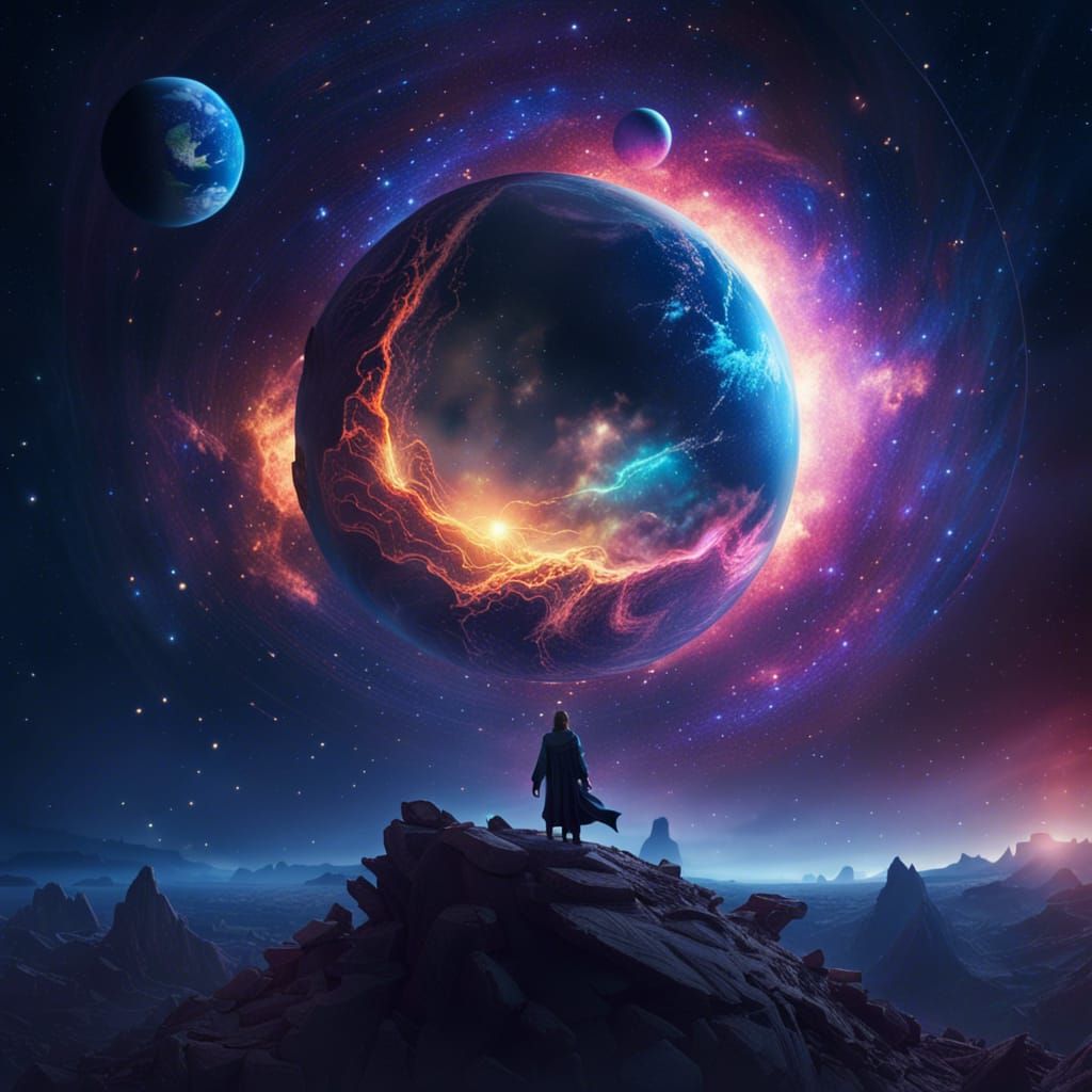 Wizard's Birth Under Galaxy: Fantasy Concept Art