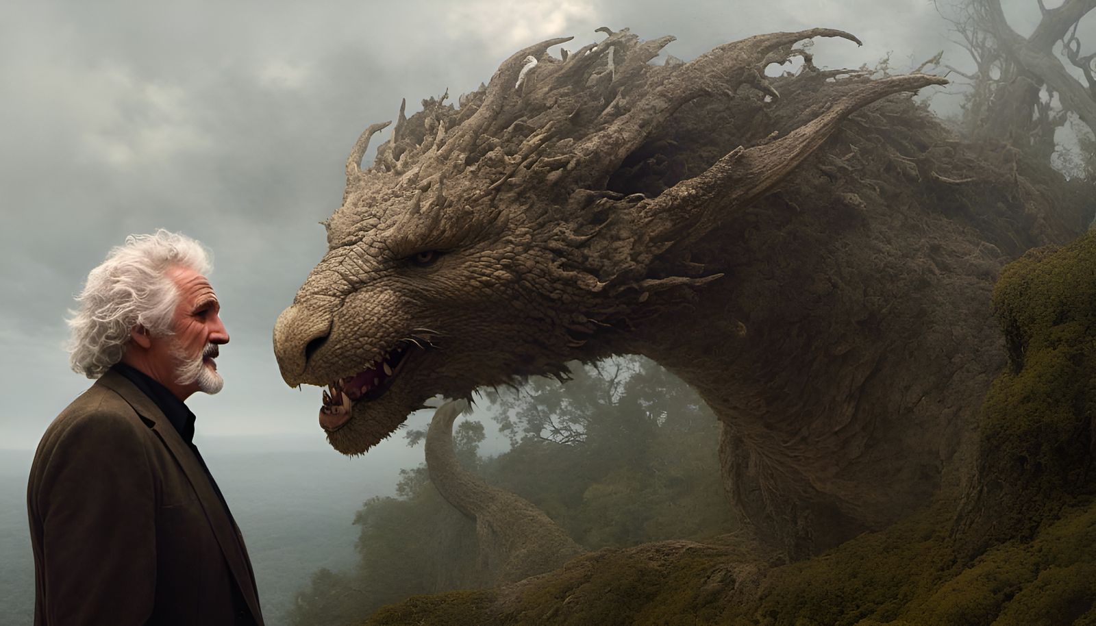 Dragon Whisperer Portrait in Surrealist Horror Style