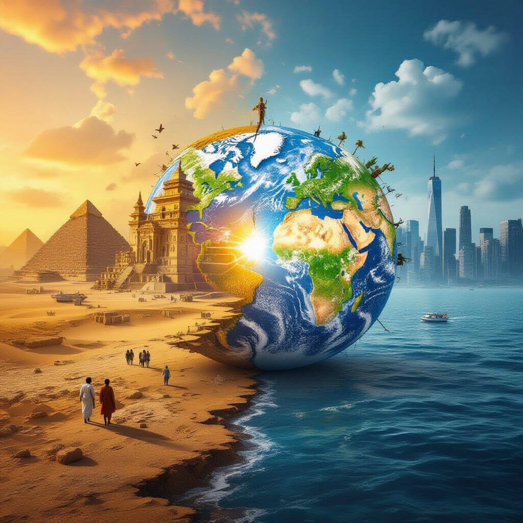 Ancient World Meets Modern World Divided Landscape