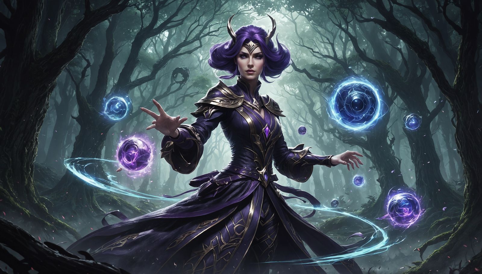 Powerful Mage in Gloomy Forest Battle