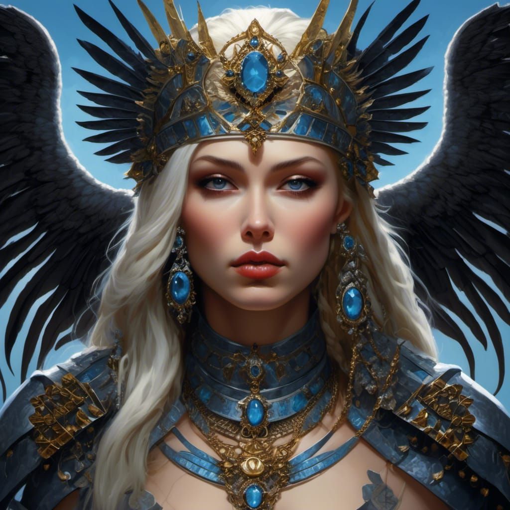 Young Priestess Battles Shadows in Hyperdetailed Acrylic Pai...