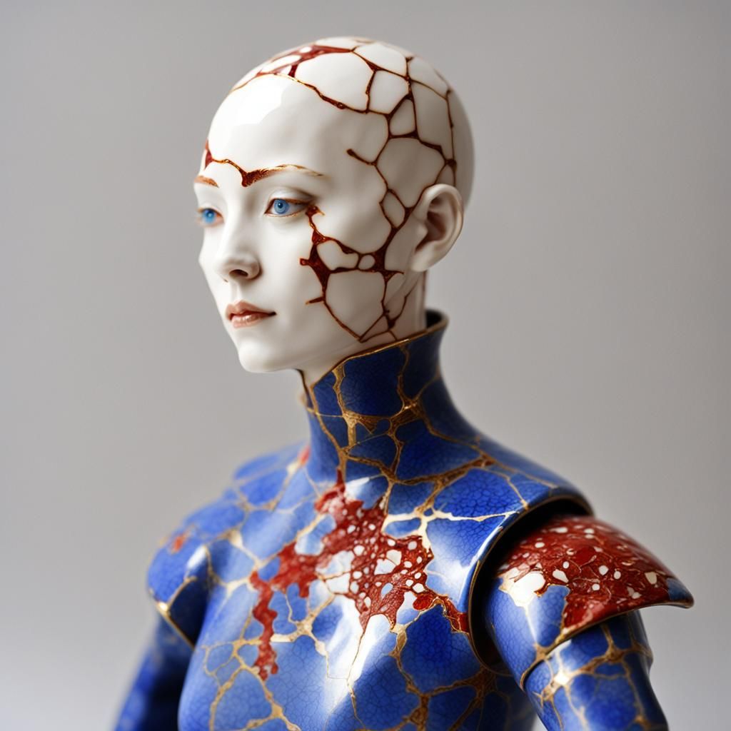Porcelain Woman with Kintsugi Cracks