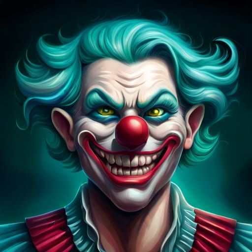 Grinning Clown Cat Portrait in Digital Art Style