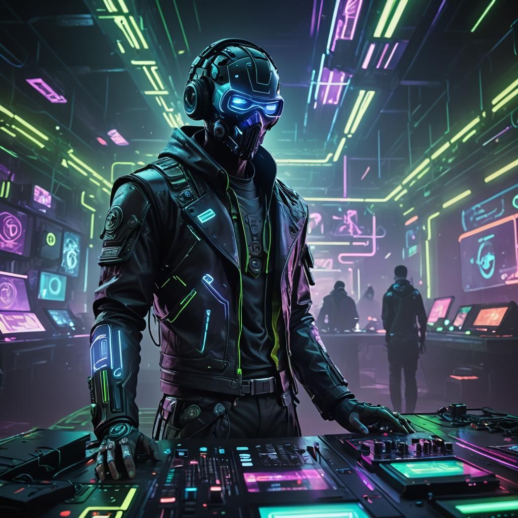 Cyberpunk DJ in Futuristic Nightclub Concept Art