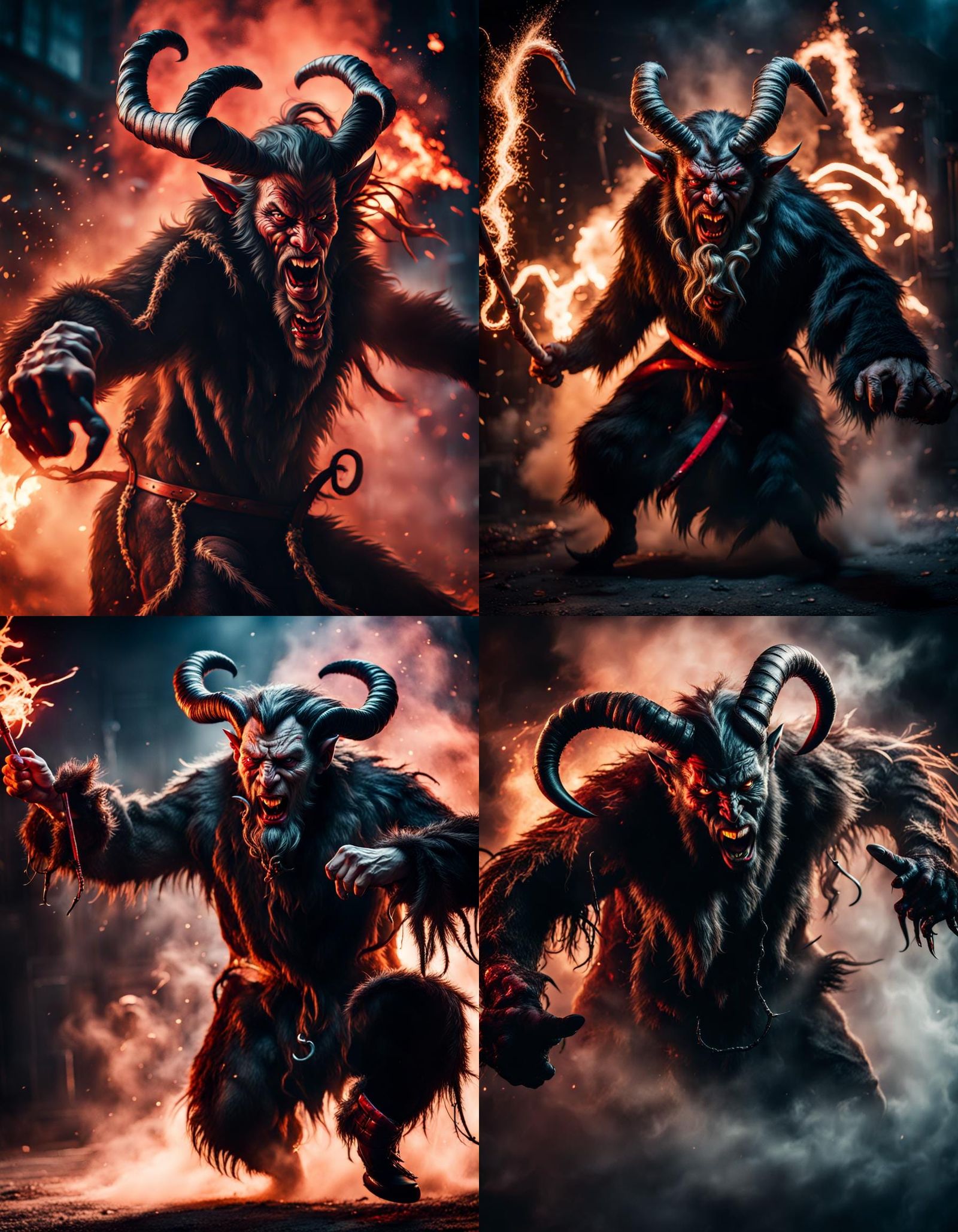 Krampus in Mid-Battle: Photorealistic Action Shot